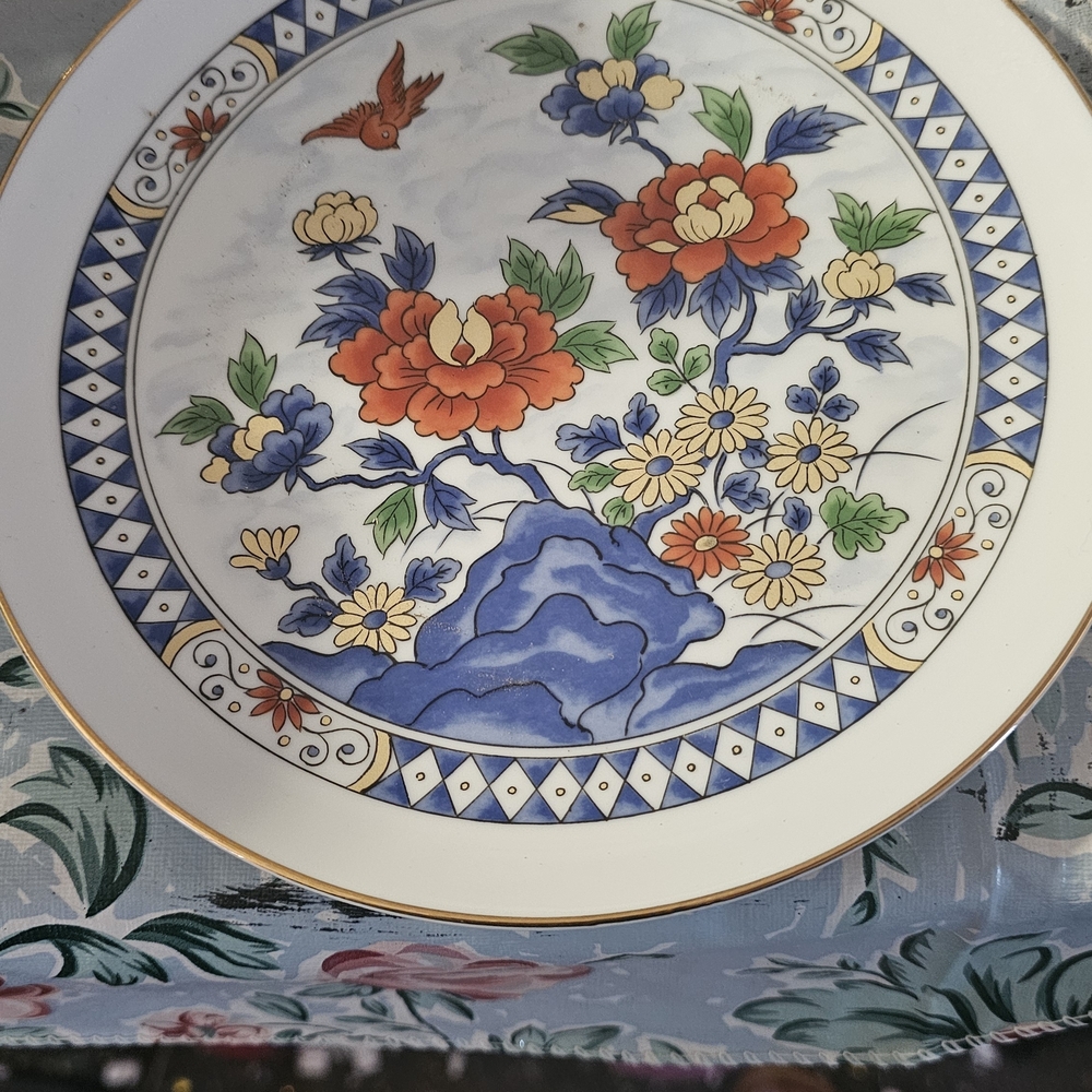 Andrea By Sadek Floral Blue, Orange & Yellow Decorative Plate
